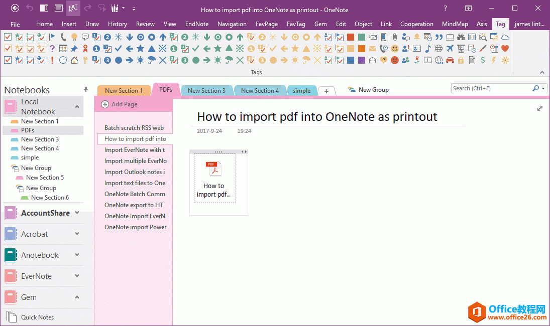 ת OneNote ҳ棬 PDF 