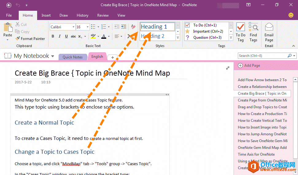 δֲΪ OneNote ҳ洴Ŀ¼٣ΪÿӷĿ¼ǩ