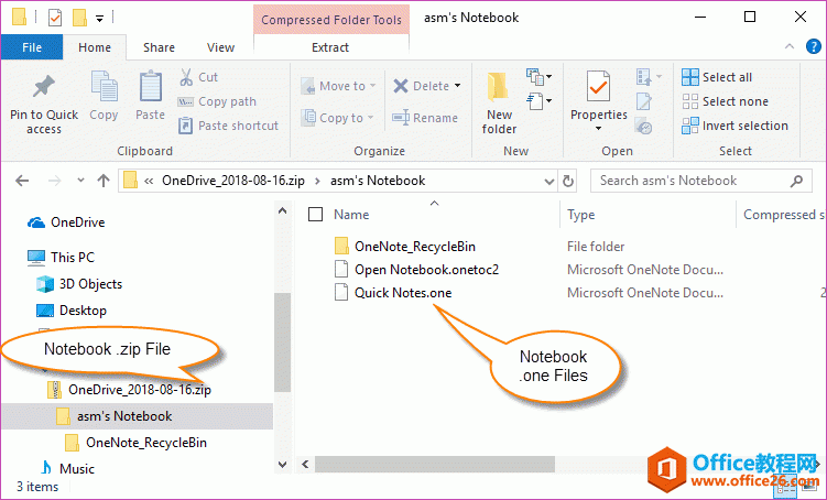 α OneNote ʼǱΪ .one  .zip ѹļ