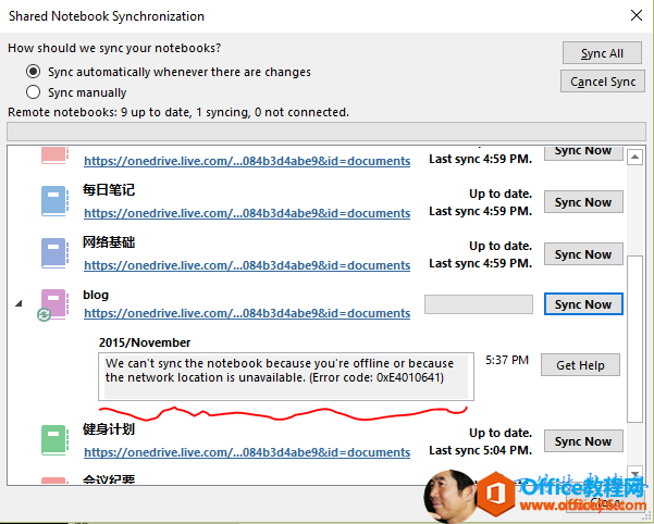 We cant sync the notebook because youre offline or because the network location is unavailable. Er