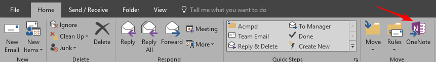 Send  Receive nor  Clean Up ? Delete New New Email  t  ms ? Folder View 0 Tell m e what you wa nt to d 0 Acmpd 0  Meeting   Team Email Reply Reply Forward  More  Reply & Delete Respond To Manager Done Create New Move Rules OneNote Move 