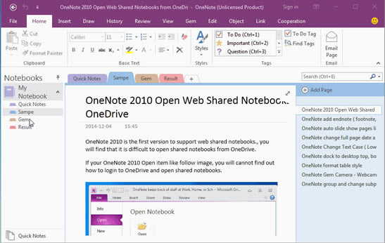 ü OneNote ҳ棬ƶЩҳ浽һ