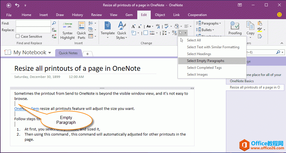 һɾ OneNote ҳеĿհУ