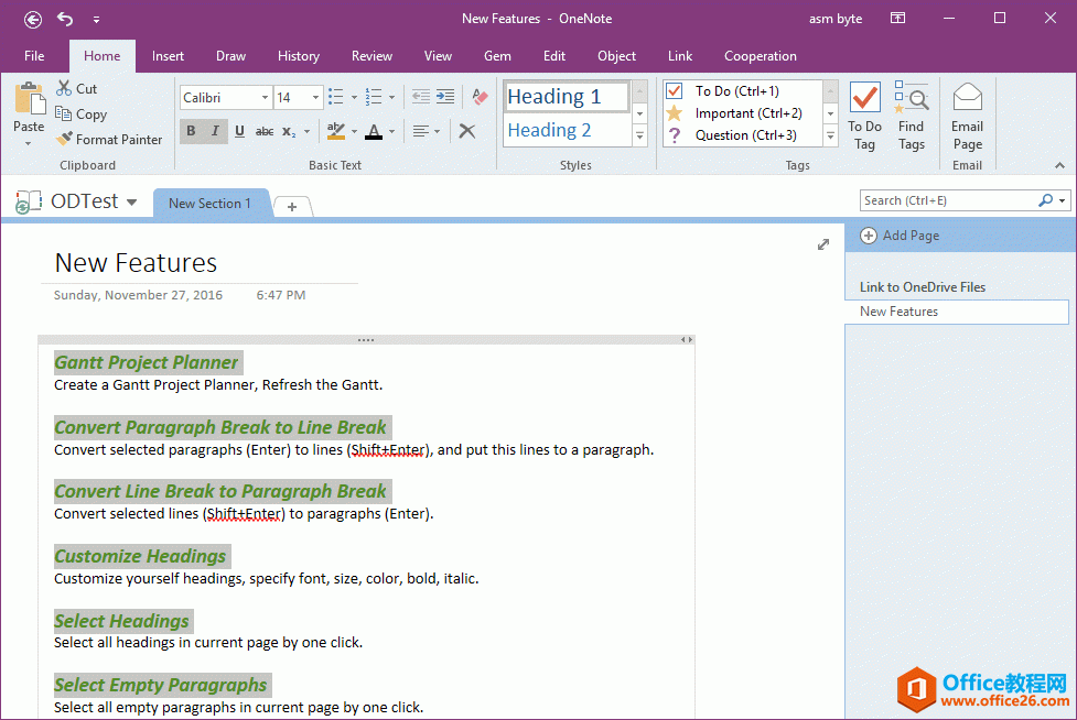 һѡ OneNote ҳбʽԱͳһ塢ɫ塢бʽ