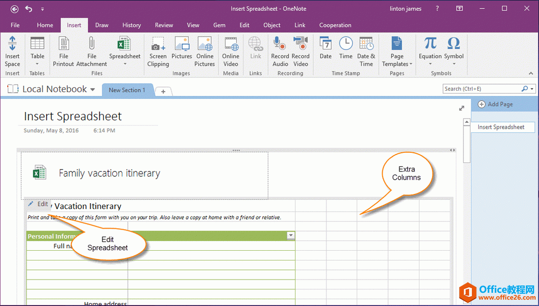 OneNote ʾ Excel Ŀհ