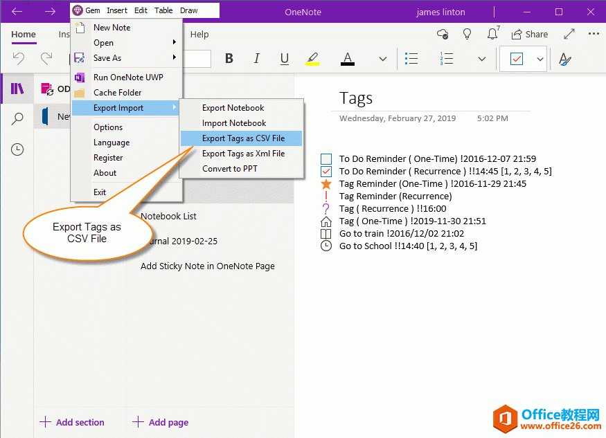 α OneNote ҳбǵһ .csv ļ Excel 